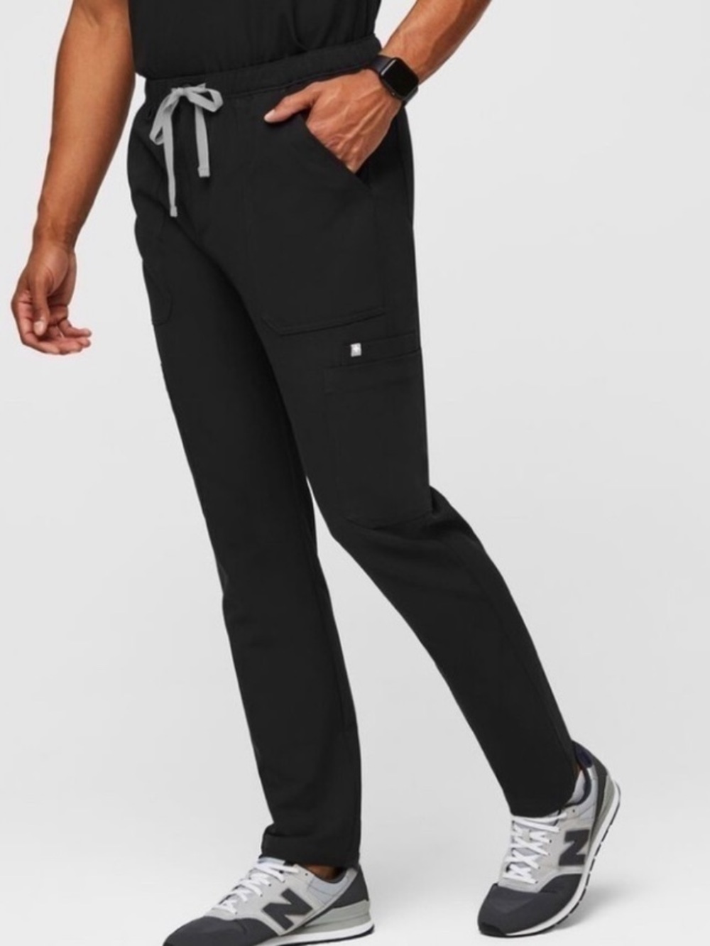 Figs Men's Black Cairo Cargo Jogger Pants with Gray Drawstring